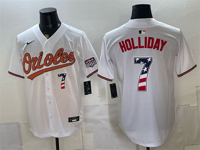 Men's Baltimore Orioles #7 Jackson Holliday White USA 250 Fourth of July Home Stitched Baseball Jersey